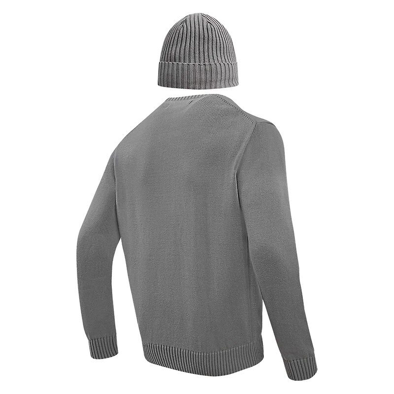 Men's Pro Standard Gray Miami Dolphins Crewneck Pullover Sweater & Cuffed Knit Hat Box Gift Set