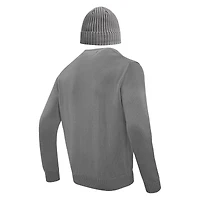 Men's Pro Standard Gray Miami Dolphins Crewneck Pullover Sweater & Cuffed Knit Hat Box Gift Set