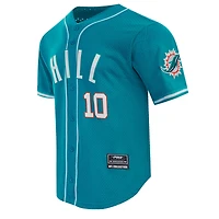 Men's Pro Standard Tyreek Hill Aqua Miami Dolphins Mesh Button-Up Baseball Jersey