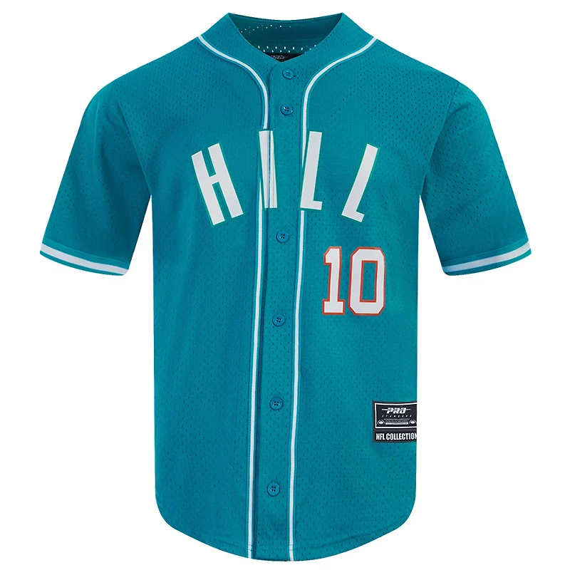 Men's Pro Standard Tyreek Hill Aqua Miami Dolphins Mesh Button-Up Baseball Jersey