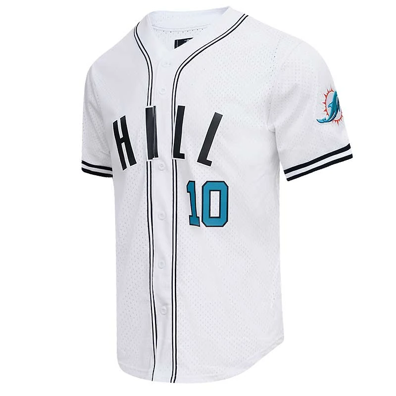 Men's Pro Standard Tyreek Hill White Miami Dolphins Mesh Baseball Button-Up T-Shirt
