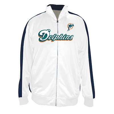 Veste de survêtement blanche à fermeture éclair intégrale pour homme, coupe grande taille, des Dolphins Miami