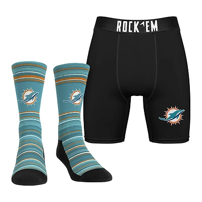 Lot de chaussettes et caleçons boxeurs Rock Em Socks pour hommes des Miami Dolphins