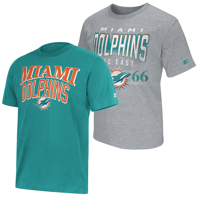 Ensemble de deux t-shirts à logo Miami Dolphins Starter pour homme, coloris turquoise/gris.