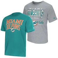 Ensemble de deux t-shirts à logo Miami Dolphins Starter pour homme, coloris turquoise/gris.