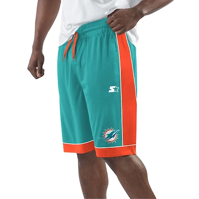 Short de mode préféré des fans Miami Dolphins Starter Aqua/Orange pour hommes