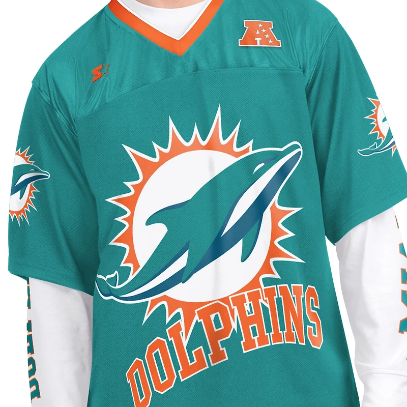 Pack de t-shirts à manches courtes et longues Starter Aqua/Blanc Miami Dolphins pour homme