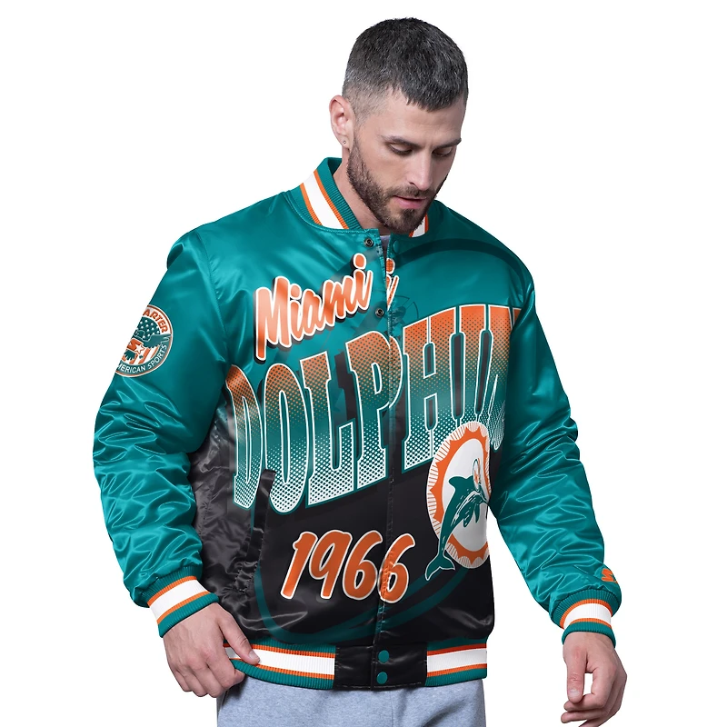 Men's Starter Aqua Miami Dolphins Pass Rush Varsity Full-Snap Jacket