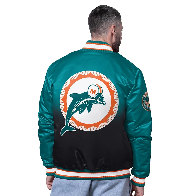 Men's Starter Aqua Miami Dolphins Pass Rush Varsity Full-Snap Jacket