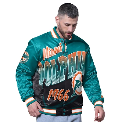 Men's Starter Aqua Miami Dolphins Pass Rush Varsity Full-Snap Jacket