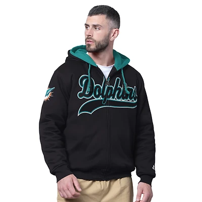 Sweat à capuche zippé double Big Shot Starter noir pour homme des Miami Dolphins