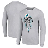 T-shirt à manches longues gris chiné pour homme avec logo des Dolphins de Miami