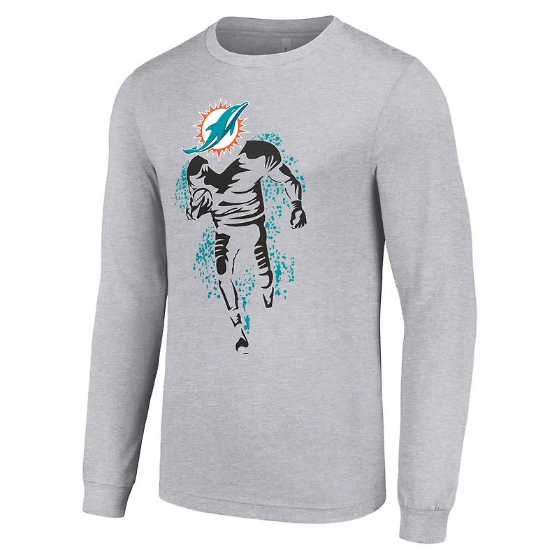T-shirt à manches longues gris chiné pour homme avec logo des Dolphins de Miami