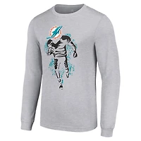 T-shirt à manches longues gris chiné pour homme avec logo des Dolphins de Miami
