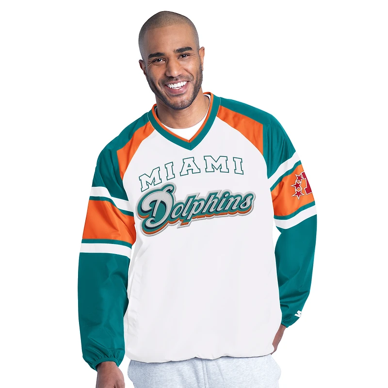 Veste pull raglan Starter blanche pour homme, modèle Miami Dolphins Infield Play