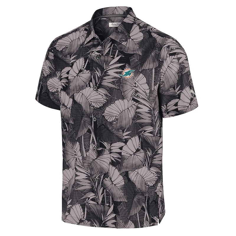 Men's Tommy Bahama Black Miami Dolphins Coast Nuevo Fronds Camp Button-Up Shirt