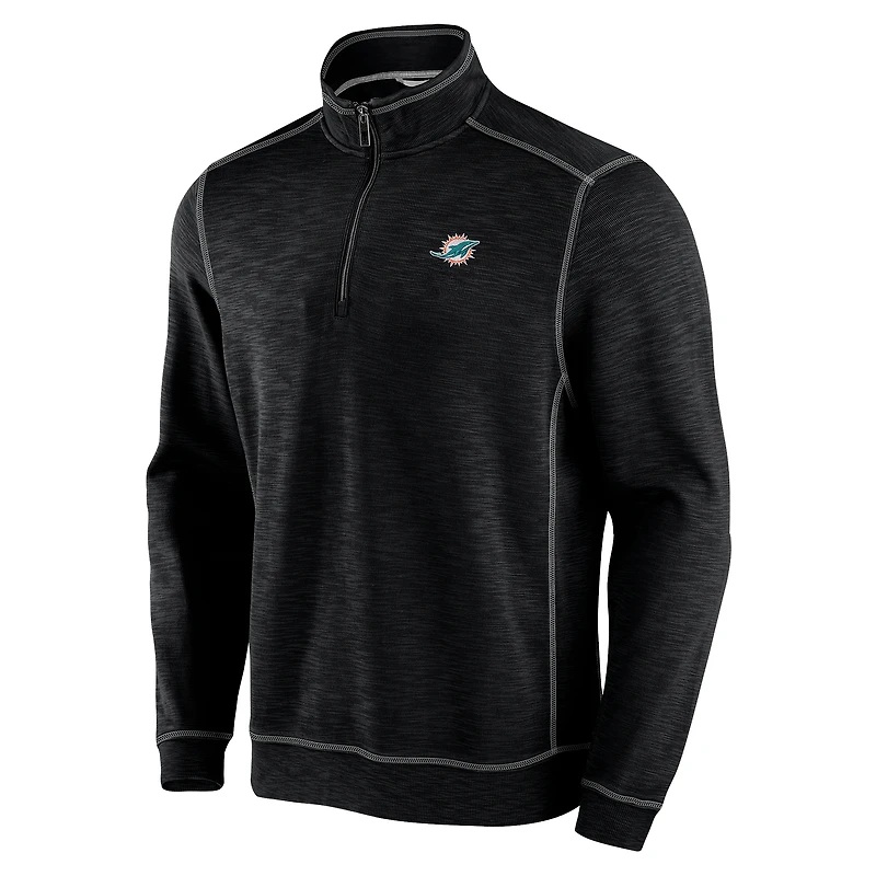 Sweat-shirt à demi-zip Tommy Bahama noir Miami Dolphins Big & Tall Tobago Bay pour homme