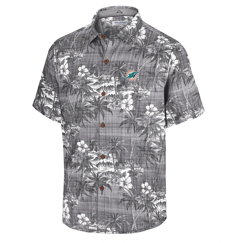 Chemise boutonnée noire pour homme Tommy Bahama Miami Dolphins Coconut Point Isla Palmetta Camp