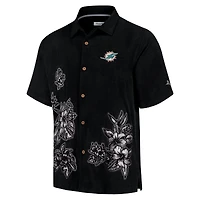 Chemise boutonnée Tommy Bahama noire Miami Dolphins Hibiscus Camp pour hommes