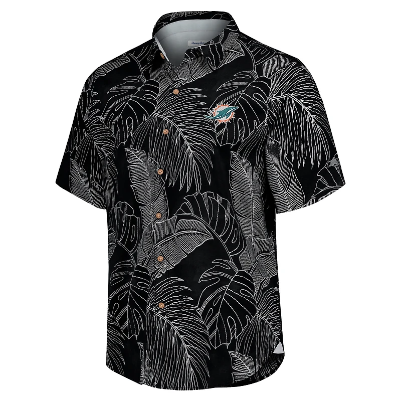 Chemise boutonnée Tommy Bahama noire Miami Dolphins Sport Vine Line pour hommes
