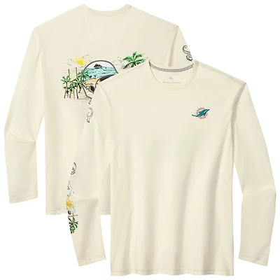 Men's Tommy Bahama Cream Miami Dolphins Oasis Endzone Lux Long Sleeve T-Shirt
