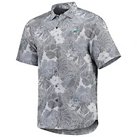 Chemise boutonnée Tommy Bahama grise Miami Dolphins Coconut Point Playa Floral Camp IslandZone pour hommes