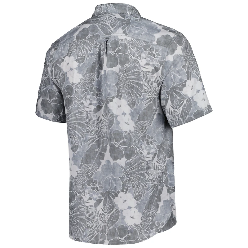 Chemise boutonnée Tommy Bahama grise Miami Dolphins Coconut Point Playa Floral Camp IslandZone pour hommes