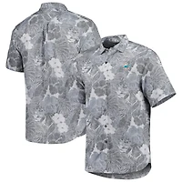 Chemise boutonnée Tommy Bahama grise Miami Dolphins Coconut Point Playa Floral Camp IslandZone pour hommes