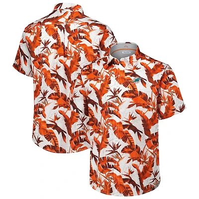 Chemise boutonnée Tommy Bahama orange Miami Dolphins Sunnyvale Blooms Camp pour homme