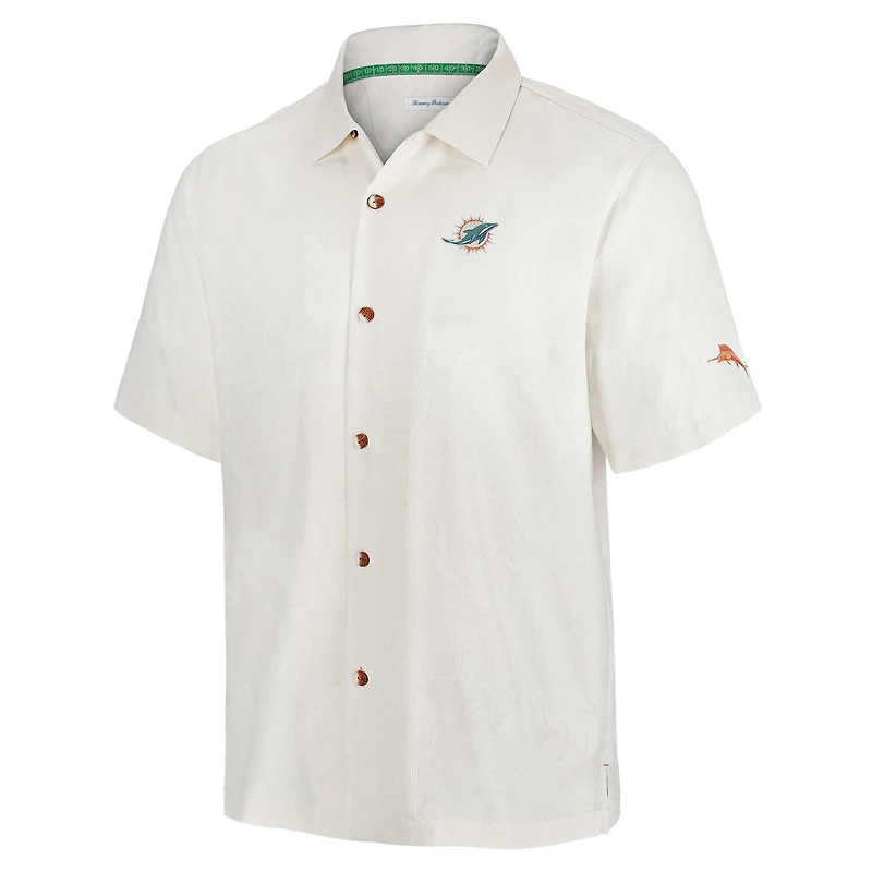 Chemise boutonnée blanche pour homme Tommy Bahama Miami Dolphins Coconut Matchup Camp