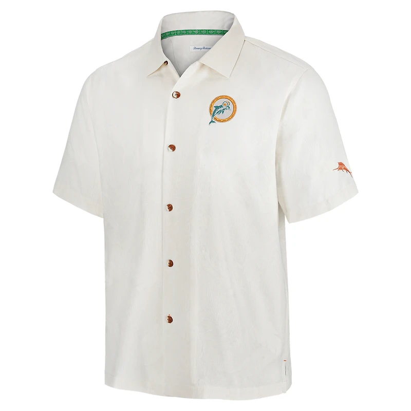 Chemise boutonnée rétro blanche pour homme Tommy Bahama Miami Dolphins Coconut Matchup Camp