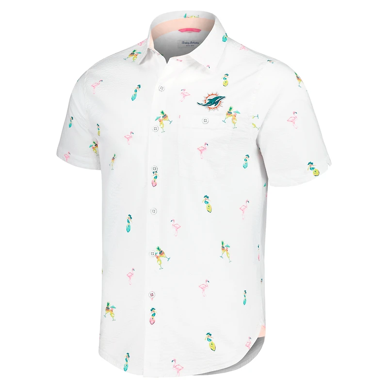 Men's Tommy Bahama White Miami Dolphins Nova Wave Flocktail Button-Up Shirt