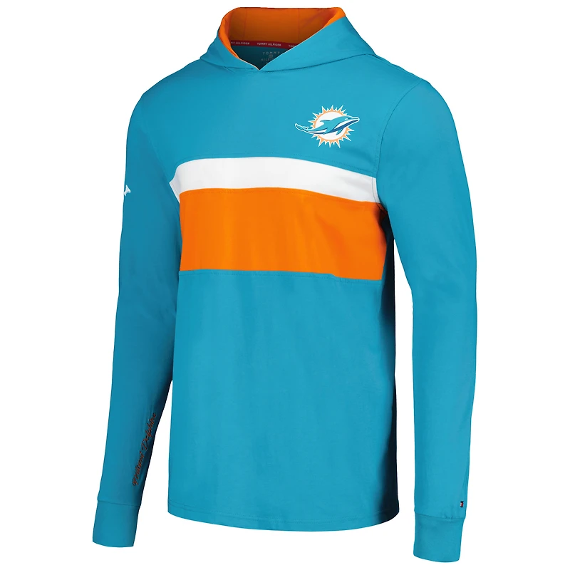 Men's Tommy Hilfiger  Aqua Miami Dolphins Morgan Long Sleeve Hoodie T-Shirt