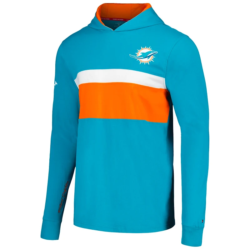 T-shirt à capuche manches longues Tommy Hilfiger Aqua Miami Dolphins Morgan pour hommes