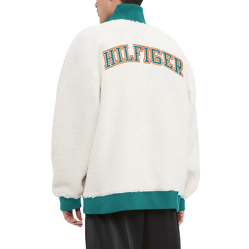 Sweat-shirt crème Tommy Hilfiger Miami Dolphins Jordan Sherpa à quart de zip pour hommes