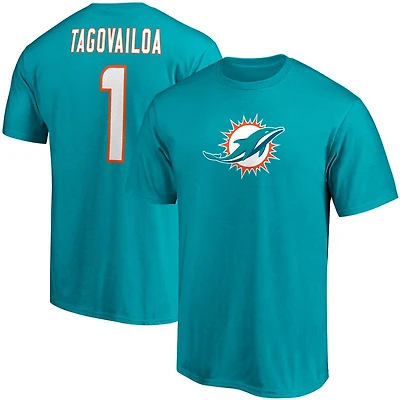 T-shirt pour homme Tua Tagovailoa Aqua Miami Dolphins avec nom et numéro de joueur