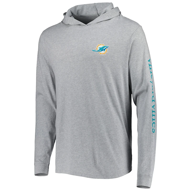 T-shirt à capuche manches longues pour homme Vineyard Vines gris chiné Miami Dolphins Local
