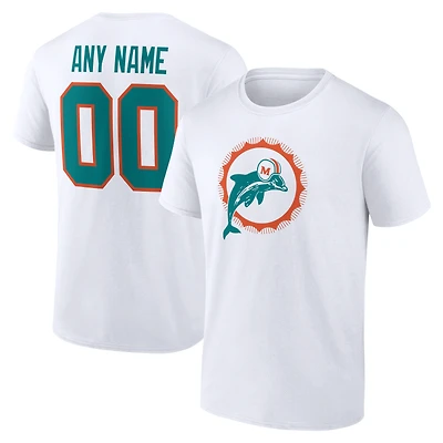 T-shirt blanc authentique classique pour homme des Miami Dolphins, personnalisé avec nom et numéro.