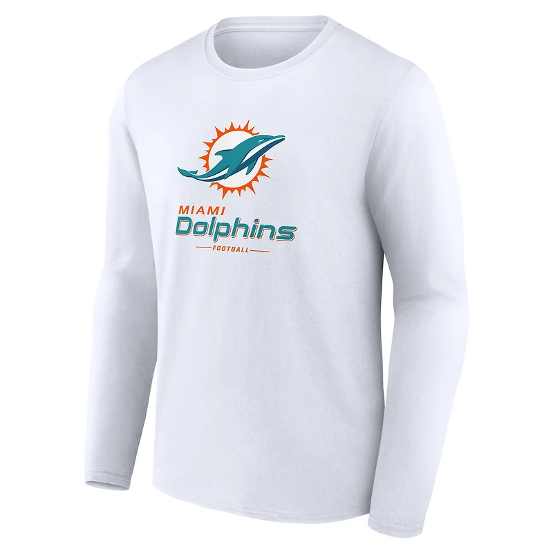 Men's White Miami Dolphins Team Lockup Long Sleeve T-Shirt
