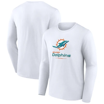 Men's White Miami Dolphins Team Lockup Long Sleeve T-Shirt