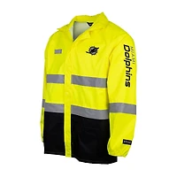 Veste de sécurité imperméable à capuche et fermeture éclair intégrale jaune haute visibilité des Dolphins Miami pour homme