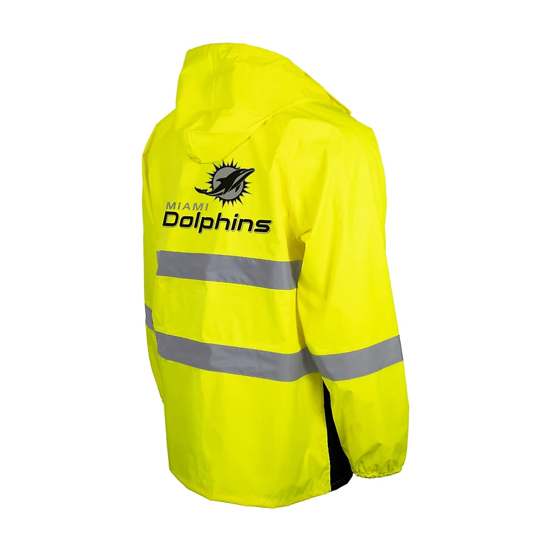 Veste de sécurité imperméable à capuche et fermeture éclair intégrale jaune haute visibilité des Dolphins Miami pour homme