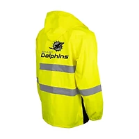 Veste de sécurité imperméable à capuche et fermeture éclair intégrale jaune haute visibilité des Dolphins Miami pour homme