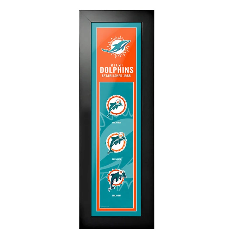 Miami Dolphins - 6'' x 22'' Logos to History Art encadré