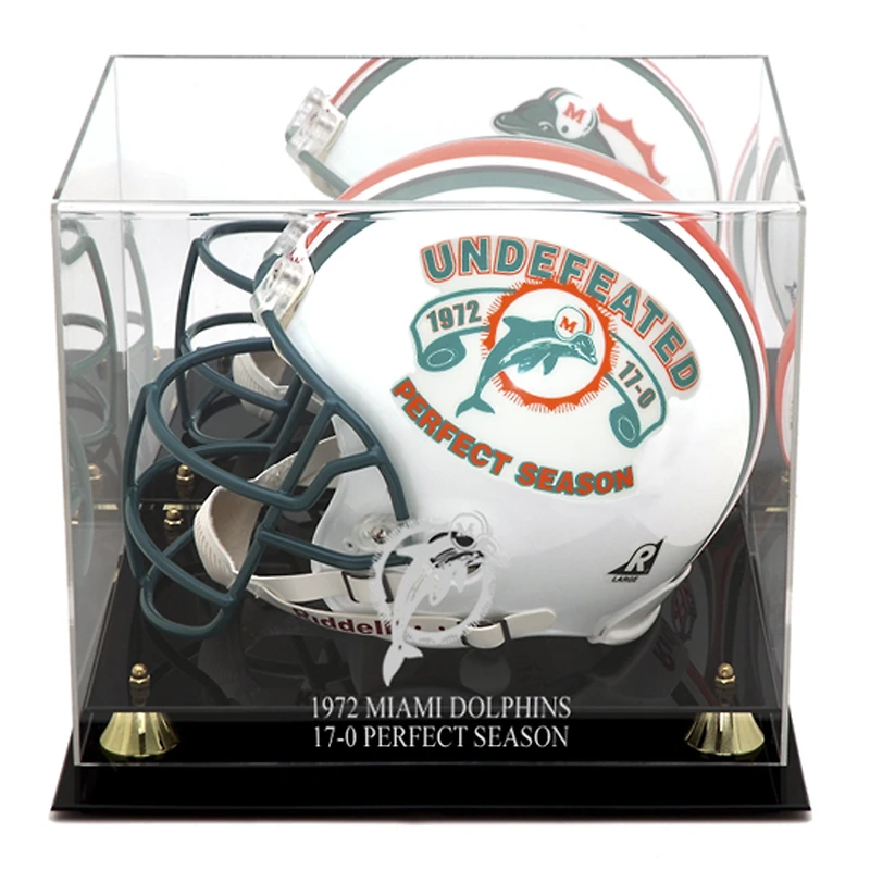 Étui à casque commémoratif Miami Dolphins Golden Classic 1972 avec logo et fond miroir