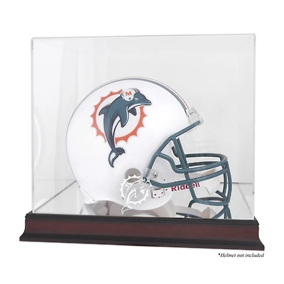 Vitrine de présentation du logo du casque des Miami Dolphins en acajou avec dos miroir