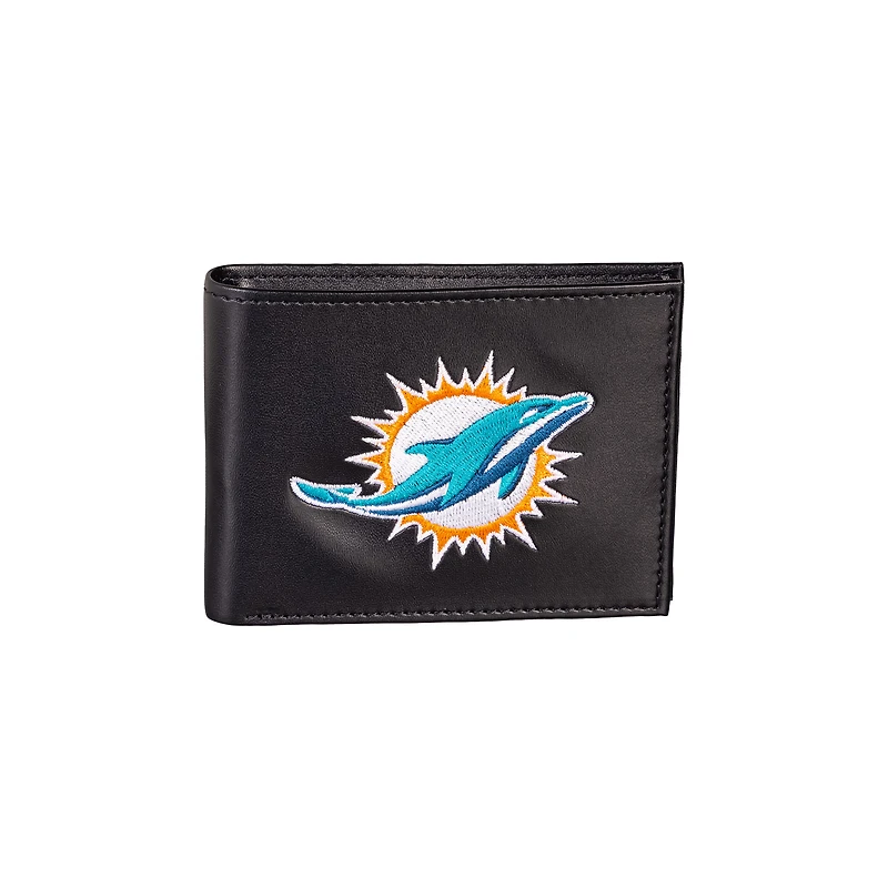 Portefeuille à deux volets brodé en cuir synthétique des Dolphins de Miami
