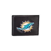 Portefeuille à deux volets brodé en cuir synthétique des Dolphins de Miami