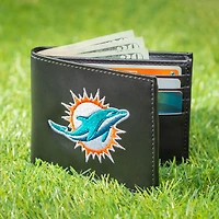 Portefeuille à deux volets brodé en cuir synthétique des Dolphins de Miami