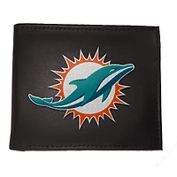 Portefeuille à deux volets brodé en cuir synthétique des Dolphins de Miami